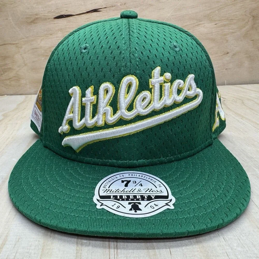 NEW Oakland Athletics Mitchell Ness Liberty Fitted Hat Cap Mesh Green sz 7 3/4